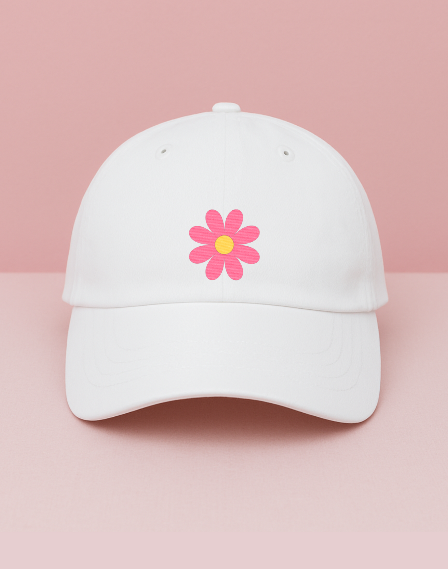Flower Embroidery Cap | White