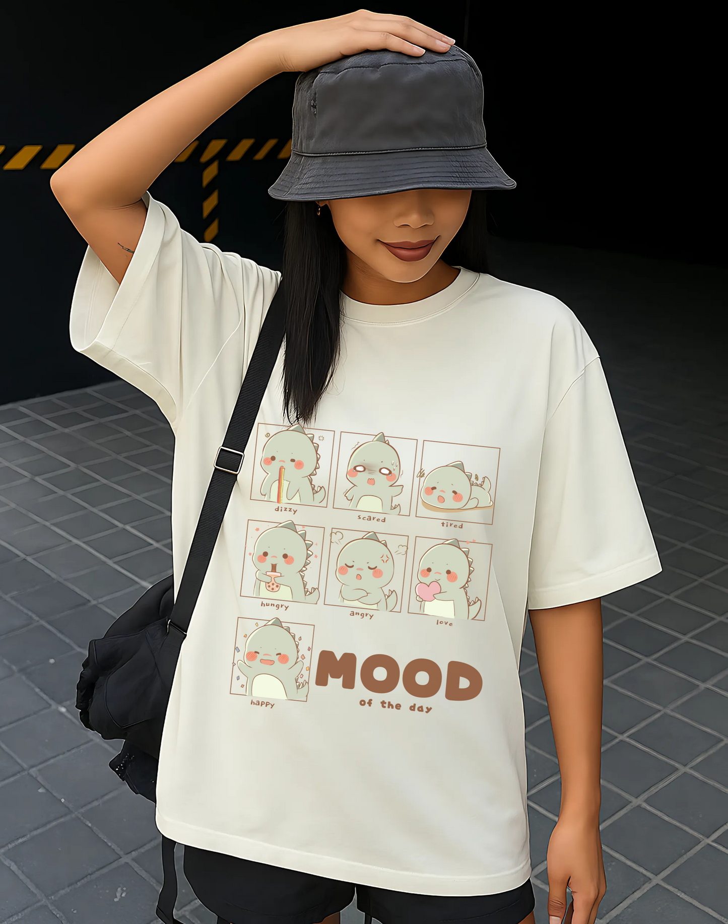 Cute MoodBoard Oversized Classic T-Shirt | Off White & Baby Pink