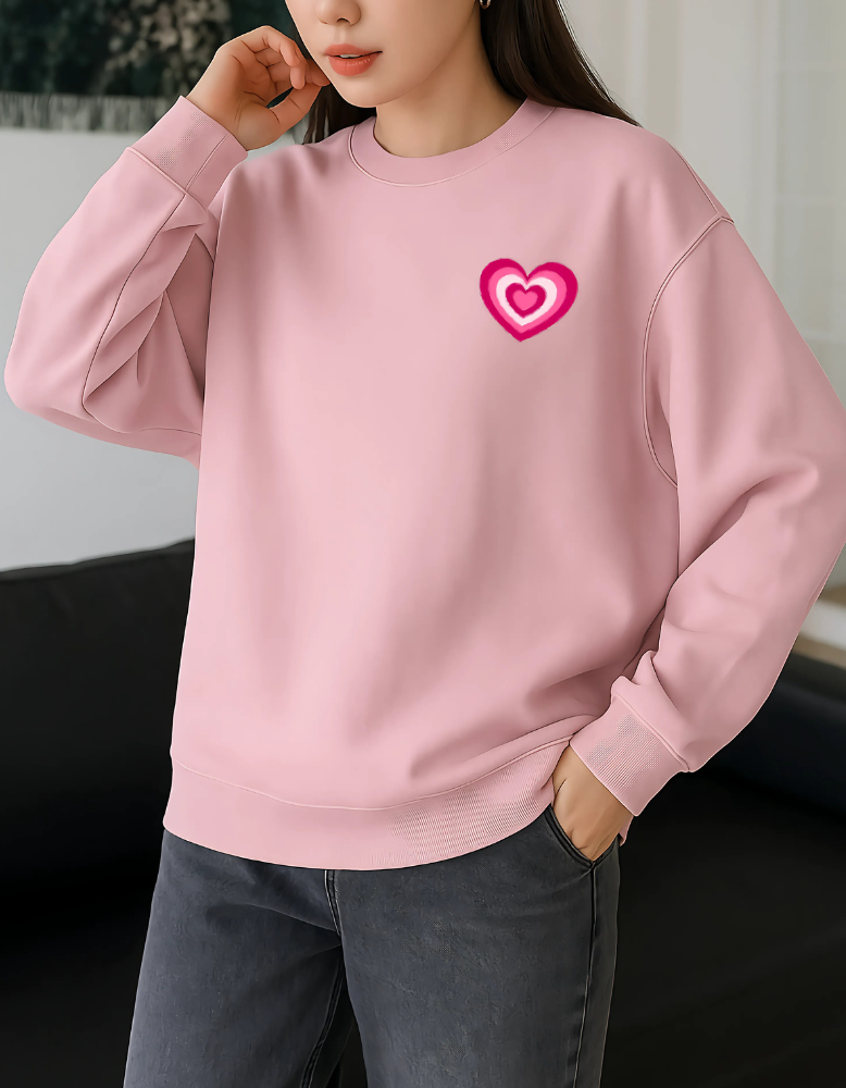 Heart Embriodery Sweatshirt | Baby Pink