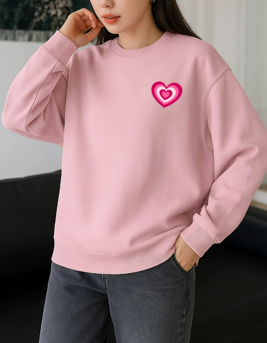 Heart Embriodery Sweatshirt | Baby Pink