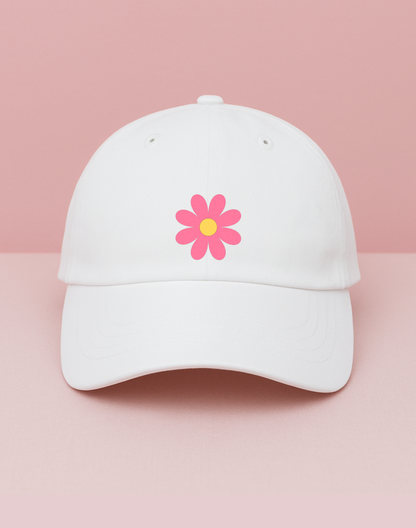 Flower Embroidery Cap | White