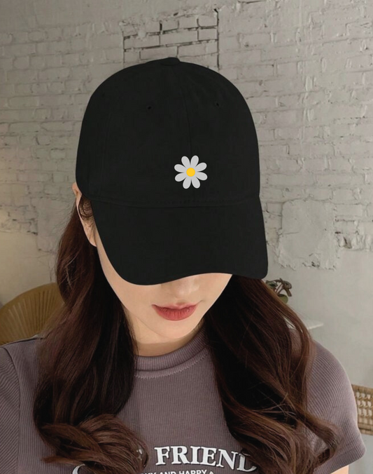Daisy Embroidery Cap | Black