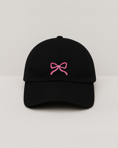 Pink Ribbon Embroidery Cap | Black