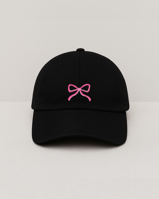 Pink Ribbon Embroidery Cap | Black