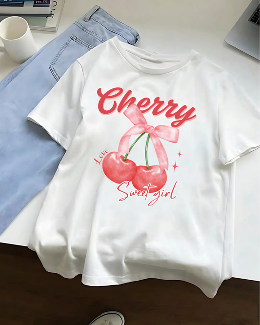 Cherry Oversized Standard T-Shirt | White