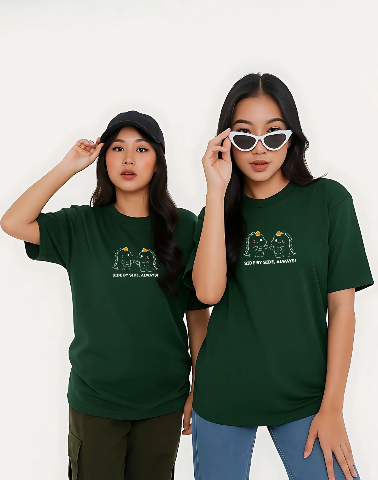 Cute Friendship Oversized Classic Tshirt | Bottle Green