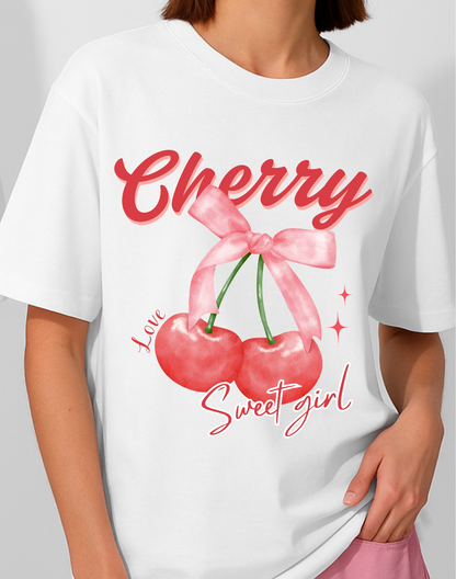 Cherry Oversized Standard T-Shirt | White