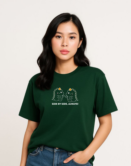 Cute Friendship Oversized Classic Tshirt | Bottle Green