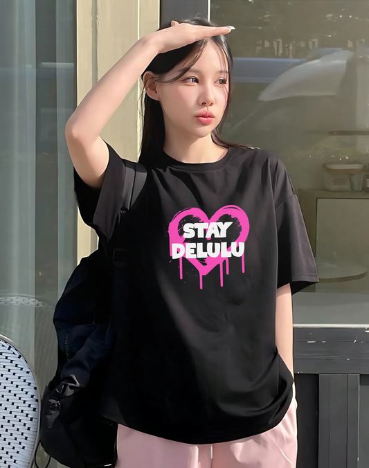 Stay Delulu Oversized Standard T-Shirt | Black