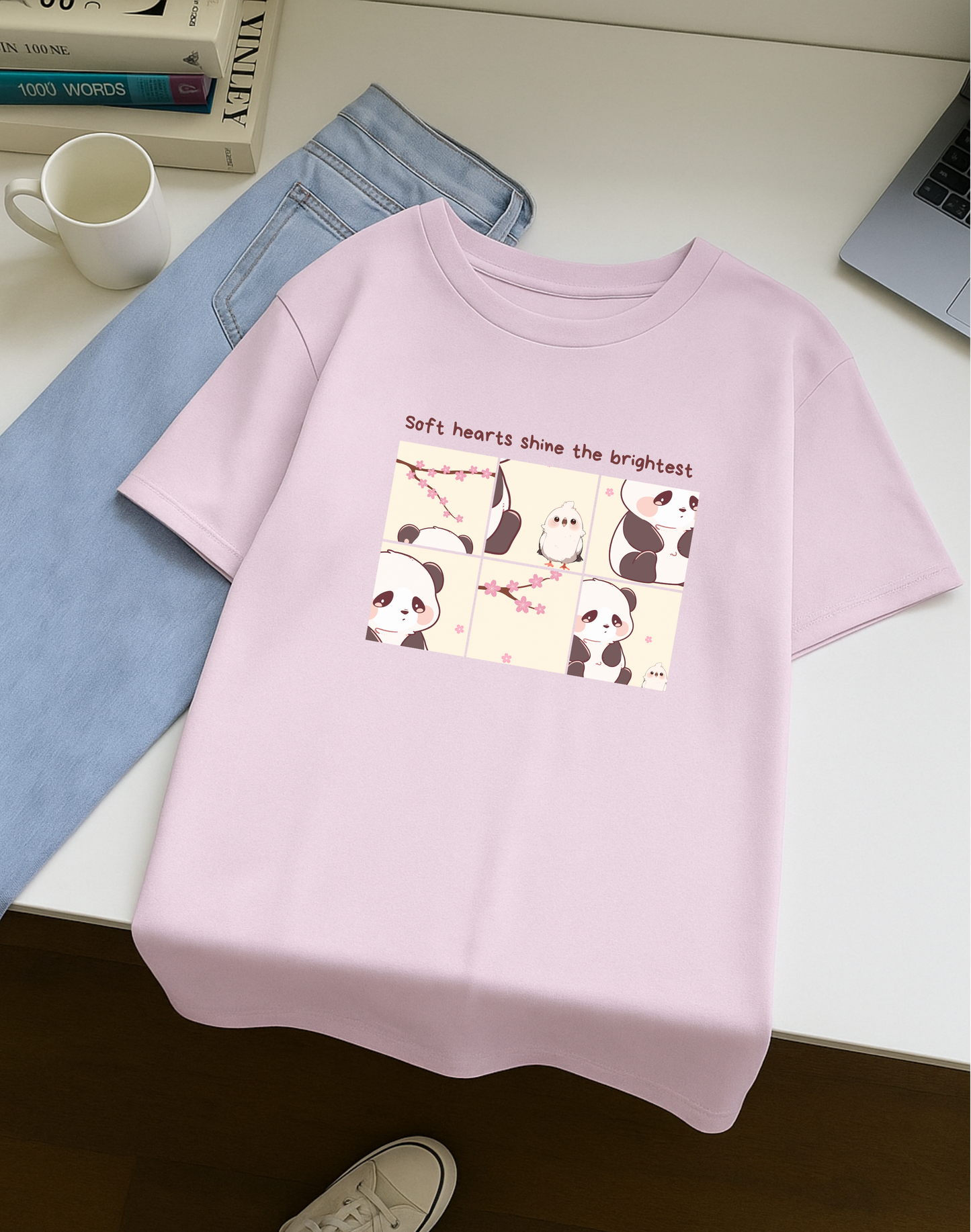 Cute Panda Oversized Standard Tshirt | Baby Pink