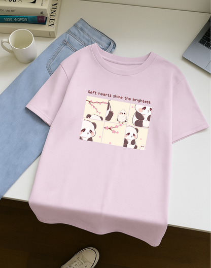 Cute Panda Oversized Standard Tshirt | Baby Pink