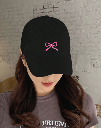 Pink Ribbon Embroidery Cap | Black